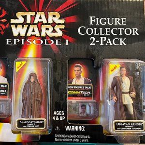 Star Wars Episode 1 2 Pack Anakin Skywalker & Obi-Wan w Commtech Chip MIB 1999
